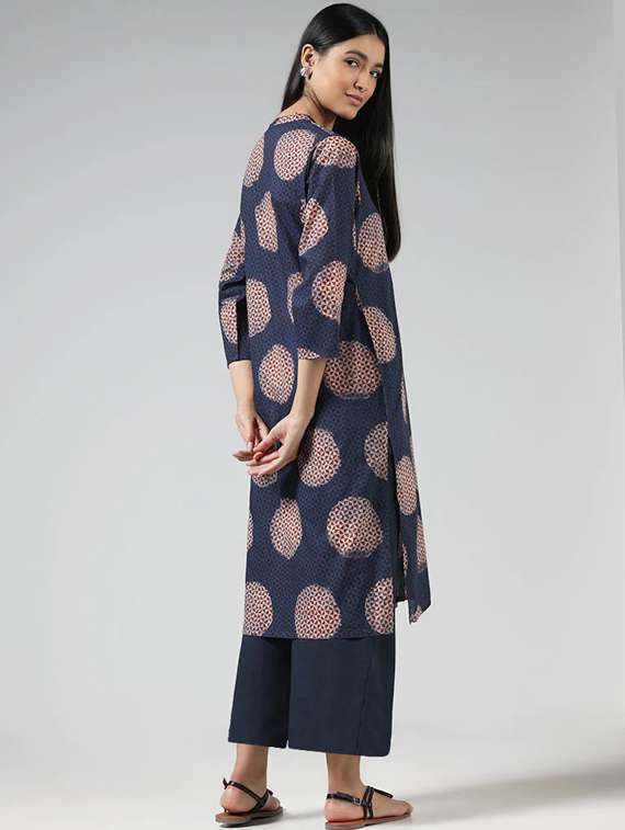 women navy blue rayon straight kurta - 21489071 - Standard Image - 1