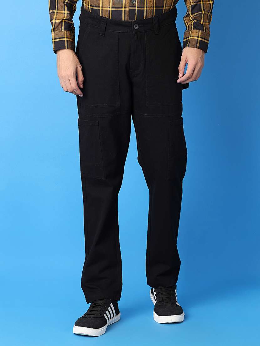 men solid regular fit chinos casual trouser