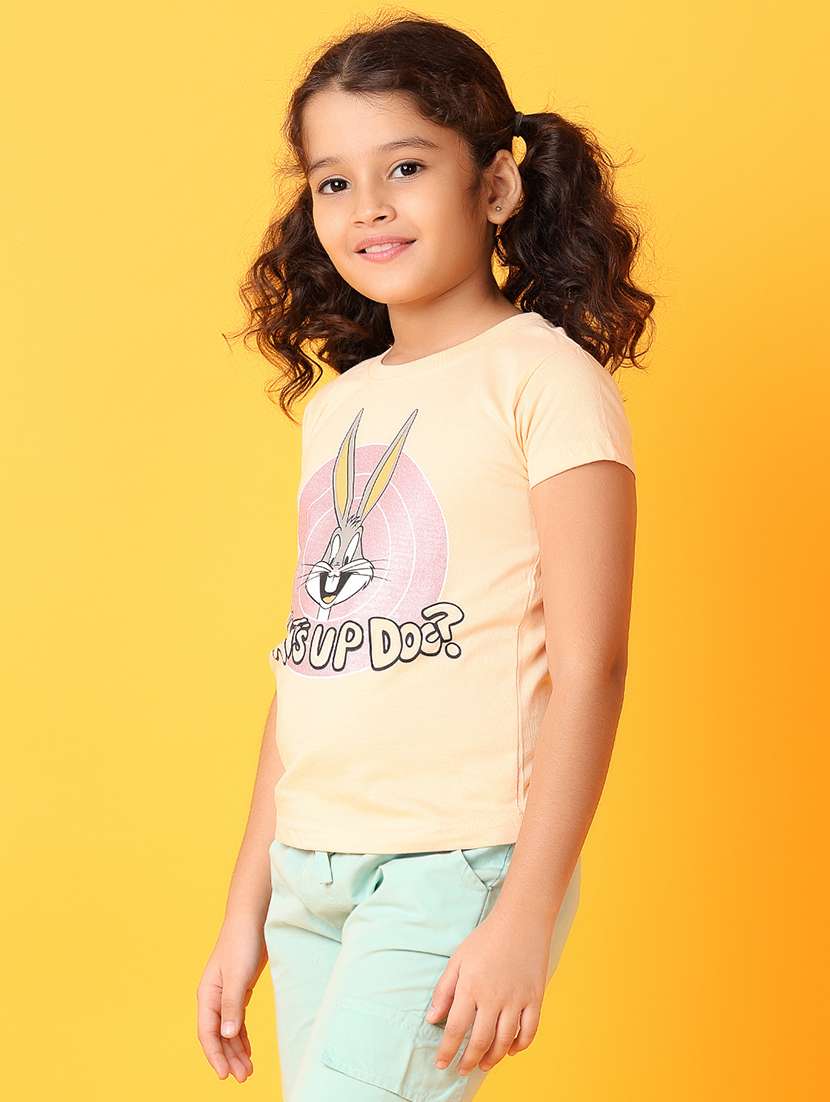 girls round neck front printed regular tee - 21489399 -  Standard Image - 1