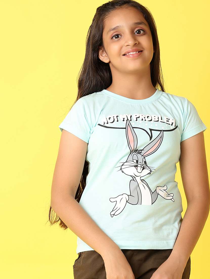 girls round neck front printed regular tee - 21489400 -  Standard Image - 1