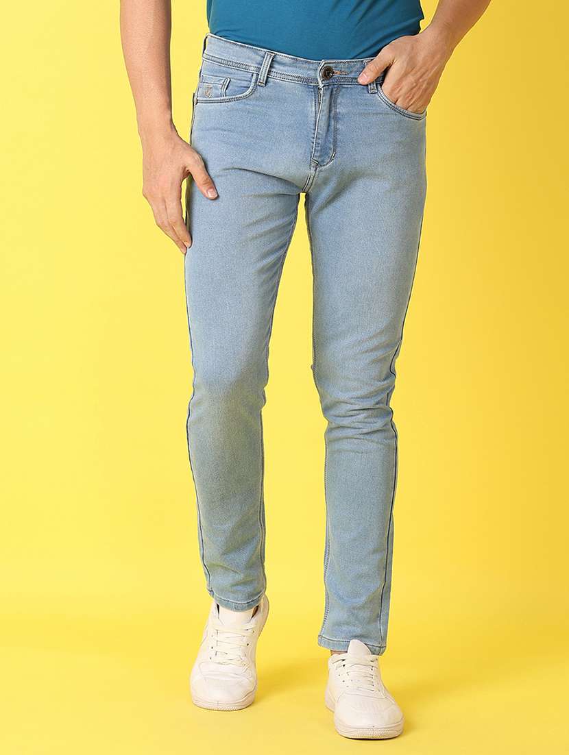 men light blue plain jeans