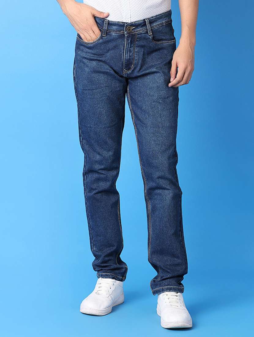 men blue plain jeans