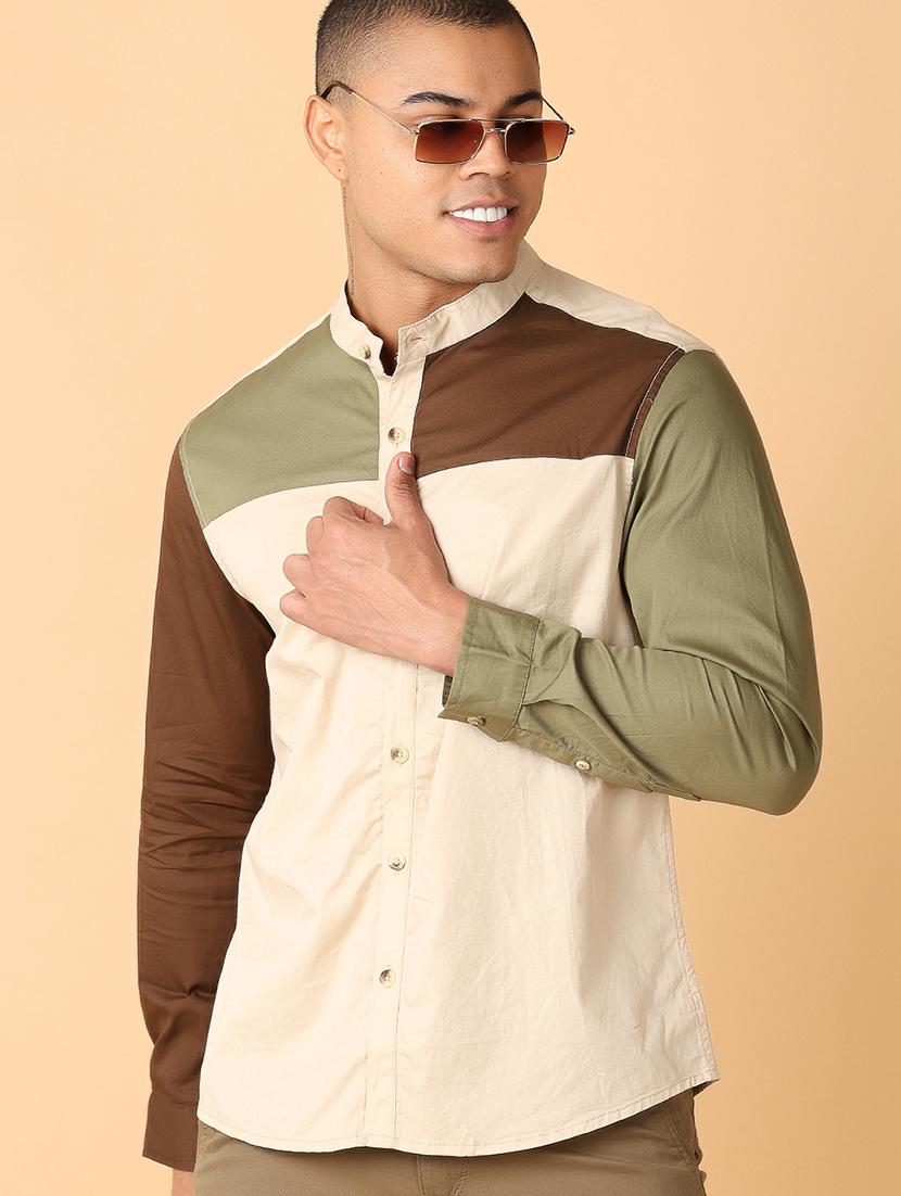 men long sleeves color block casual shirt - 21489445 - Standard Image - 1