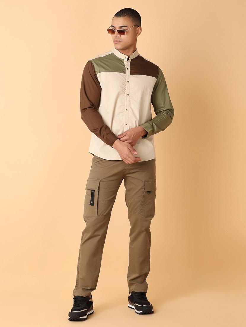 men long sleeves color block casual shirt - 21489445 - Standard Image - 4