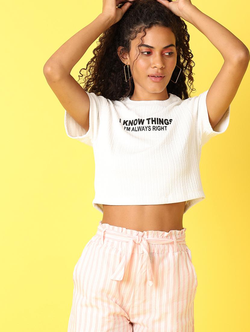 women white typography crop t-shirt - 21489451 -  Standard Image - 1