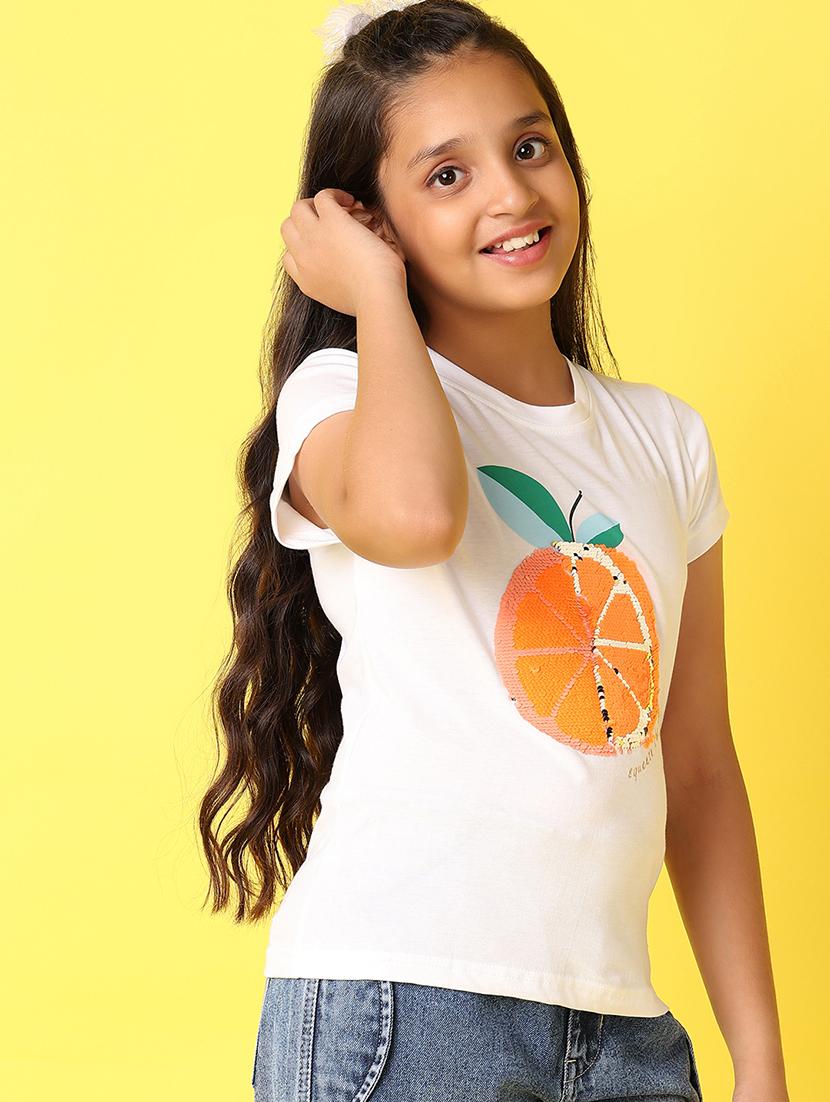 girls front printed round neck tee - 21489460 - Standard Image - 1