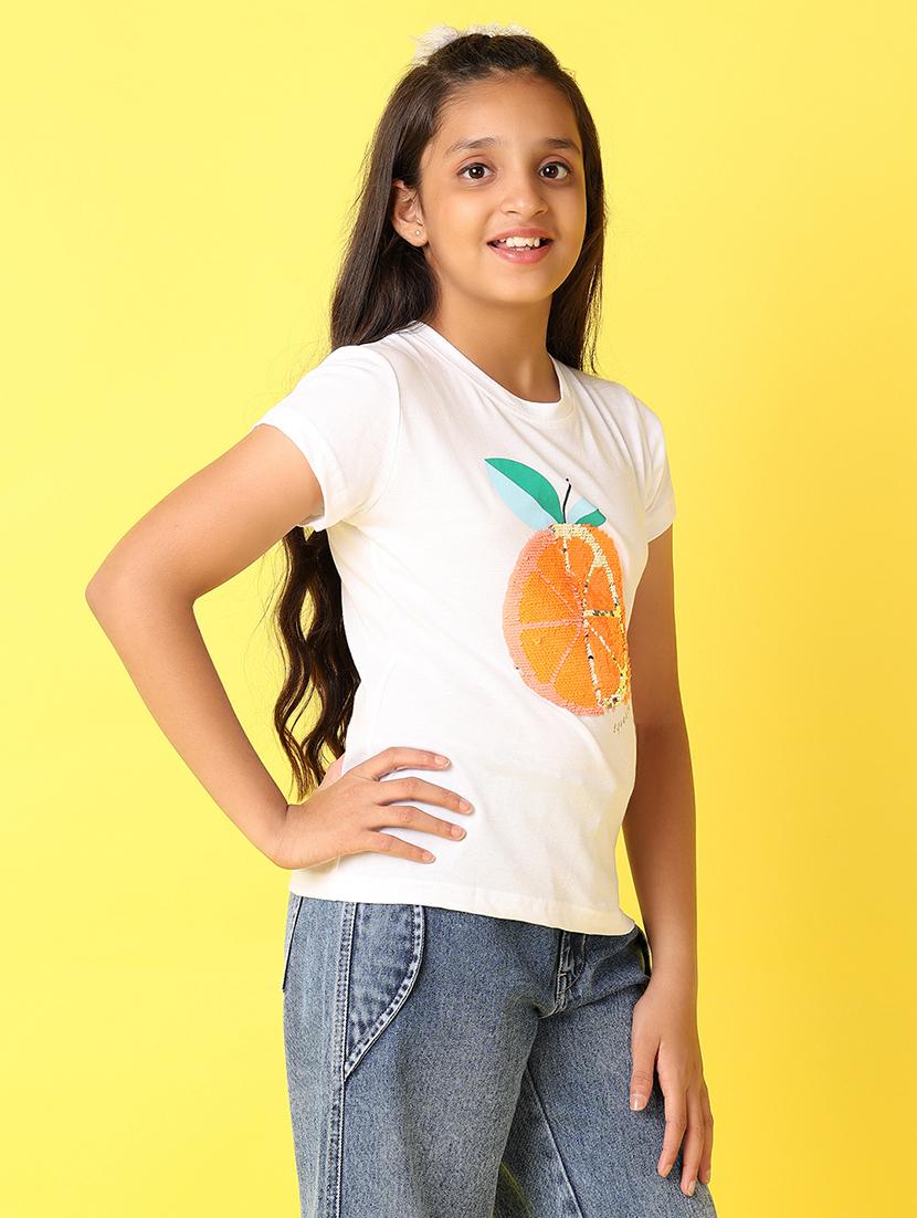 girls front printed round neck tee - 21489460 - Standard Image - 4