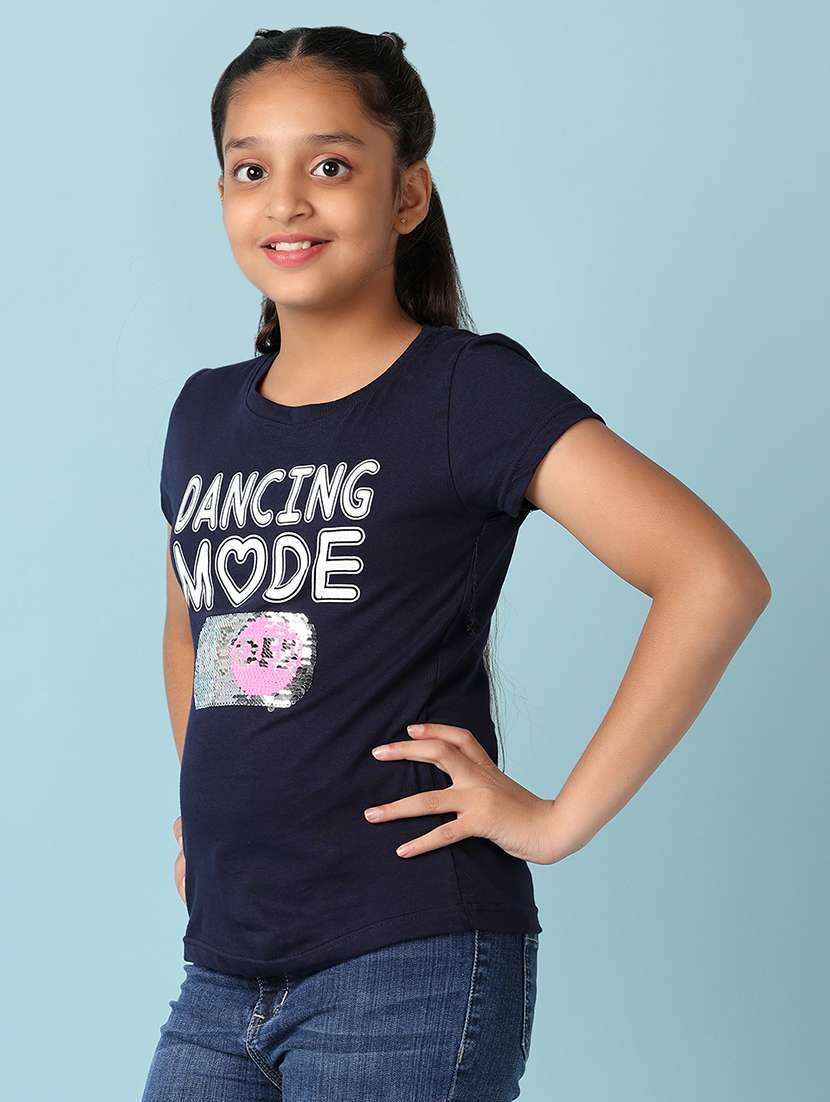girls front printed round neck tee - 21489461 -  Standard Image - 1