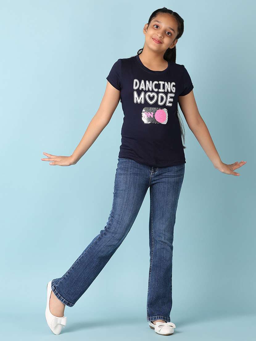 girls front printed round neck tee - 21489461 -  Standard Image - 4