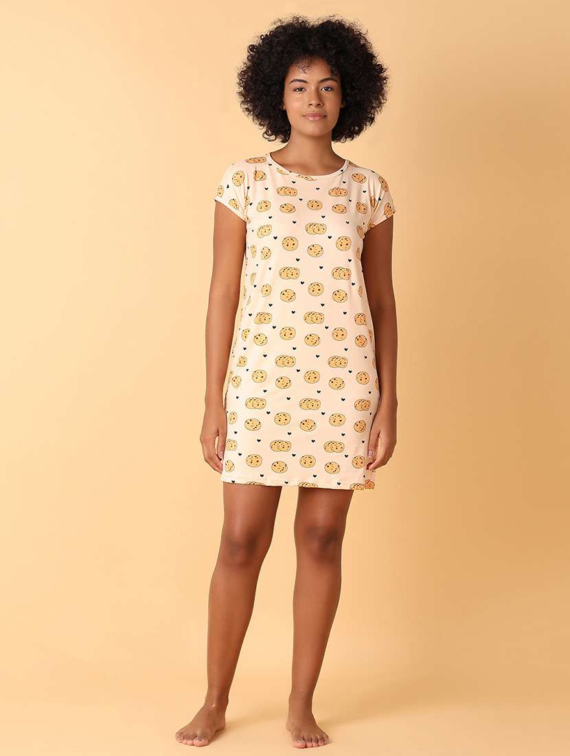 women printed short sleeves nighty