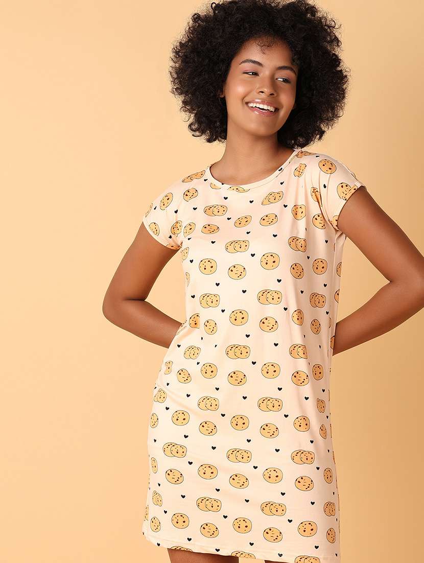 women printed short sleeves nighty - 21489555 -  Standard Image - 4