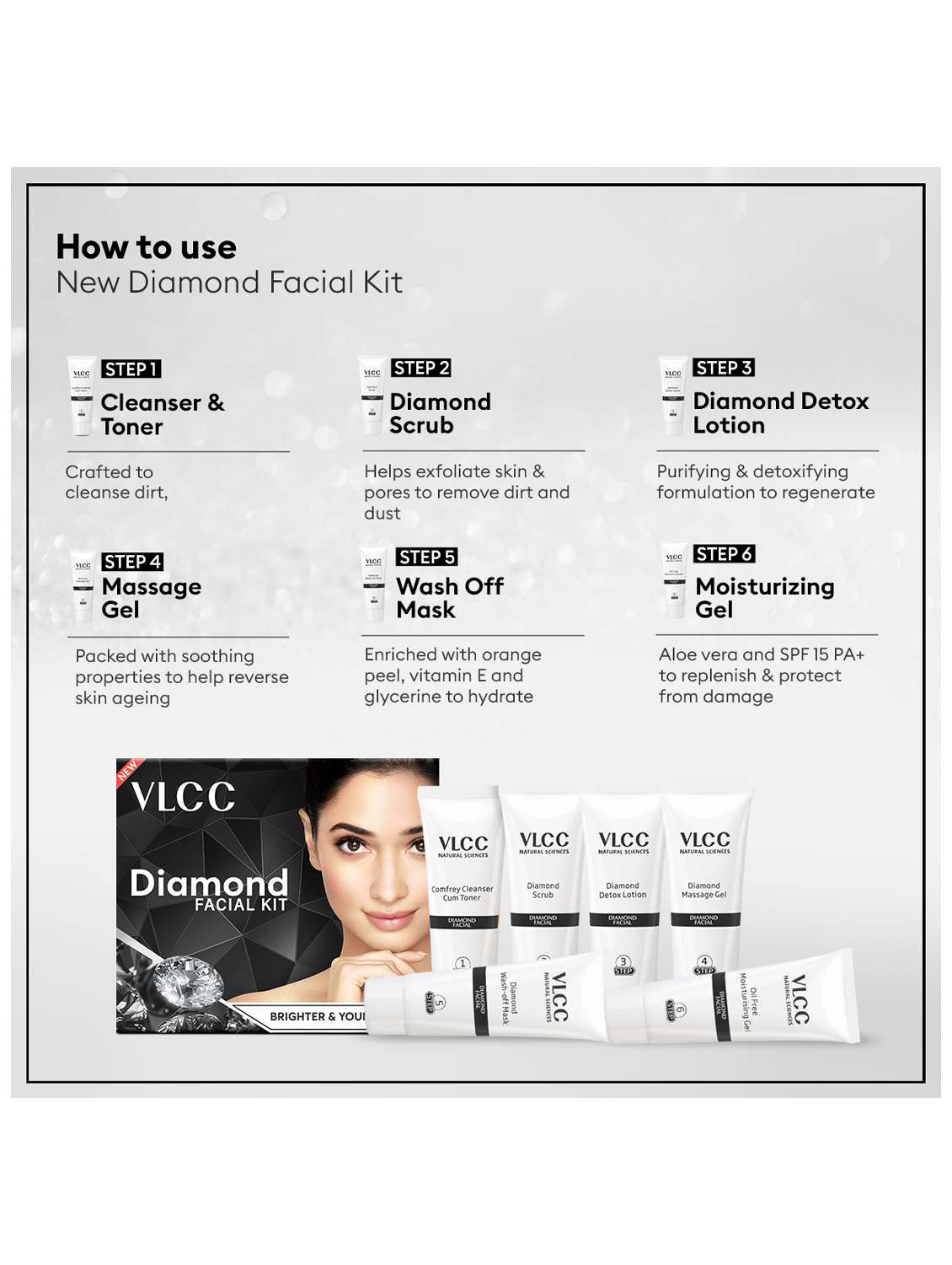 diamond facial kit with diamond bhasma & bright glow serum facewash with vitamin c serum & charcoal  - 21489623 -  Standard Image - 4