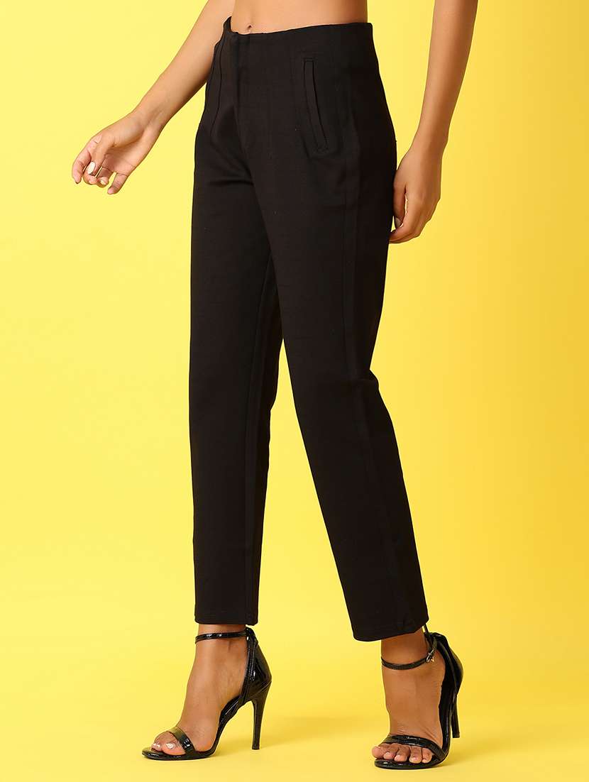 women black solid chinos trouser - 21489815 -  Standard Image - 1