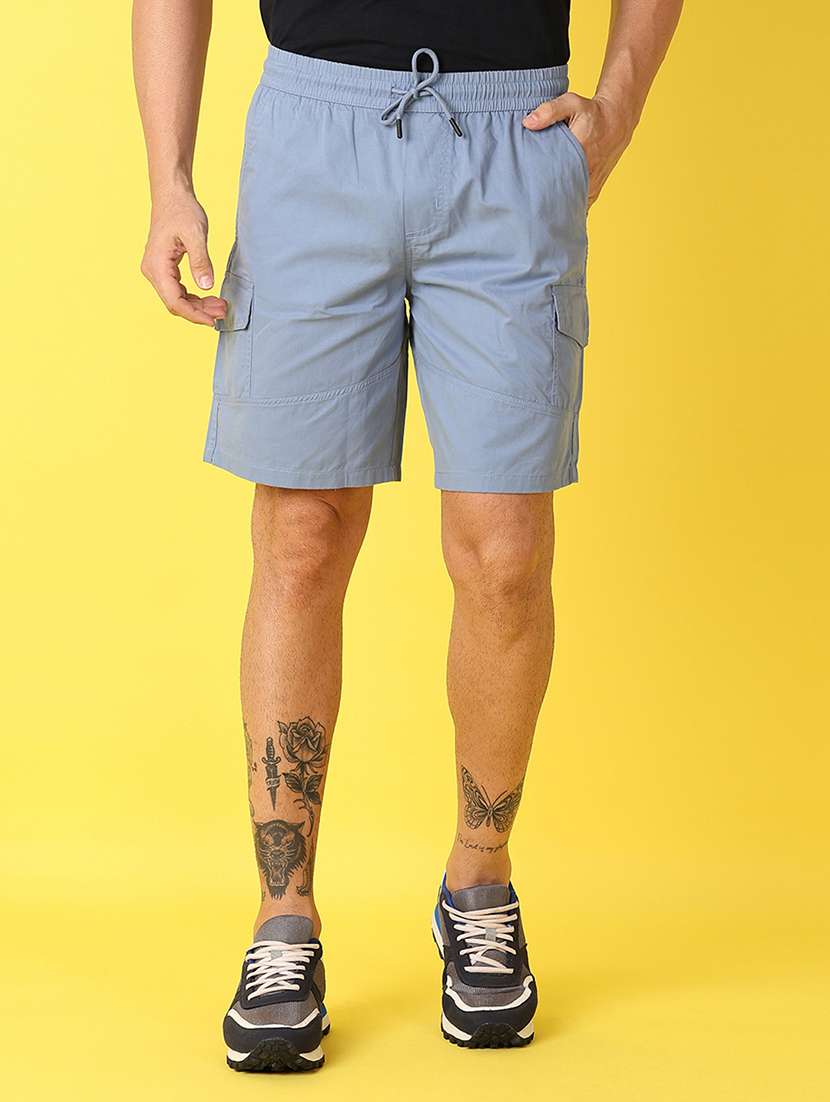 men light blue solid shorts