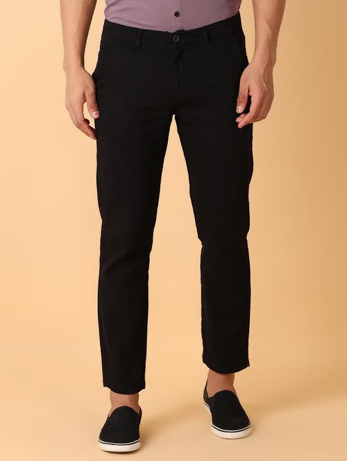 men black solid chinos trouser - 21490016 - Standard Image - 0