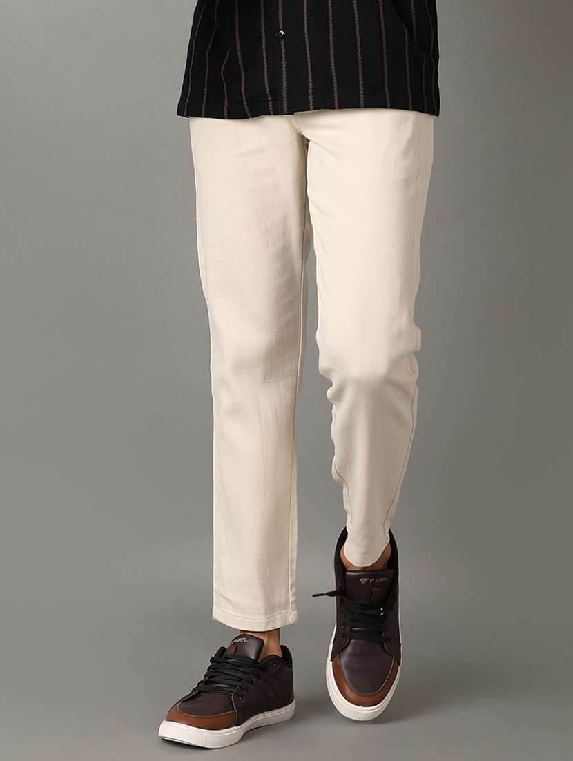 men cream solid chinos trouser - 21490017 -  Standard Image - 1