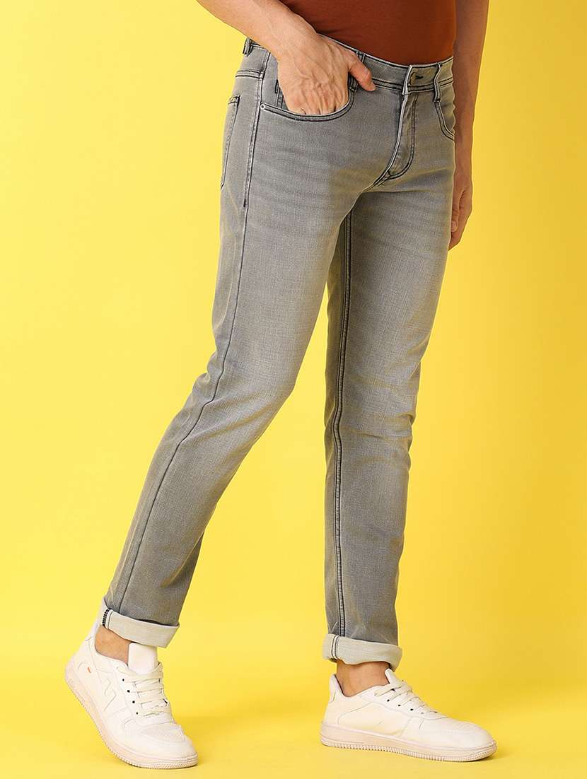 men grey mid rise plain jeans - 21490039 -  Standard Image - 1