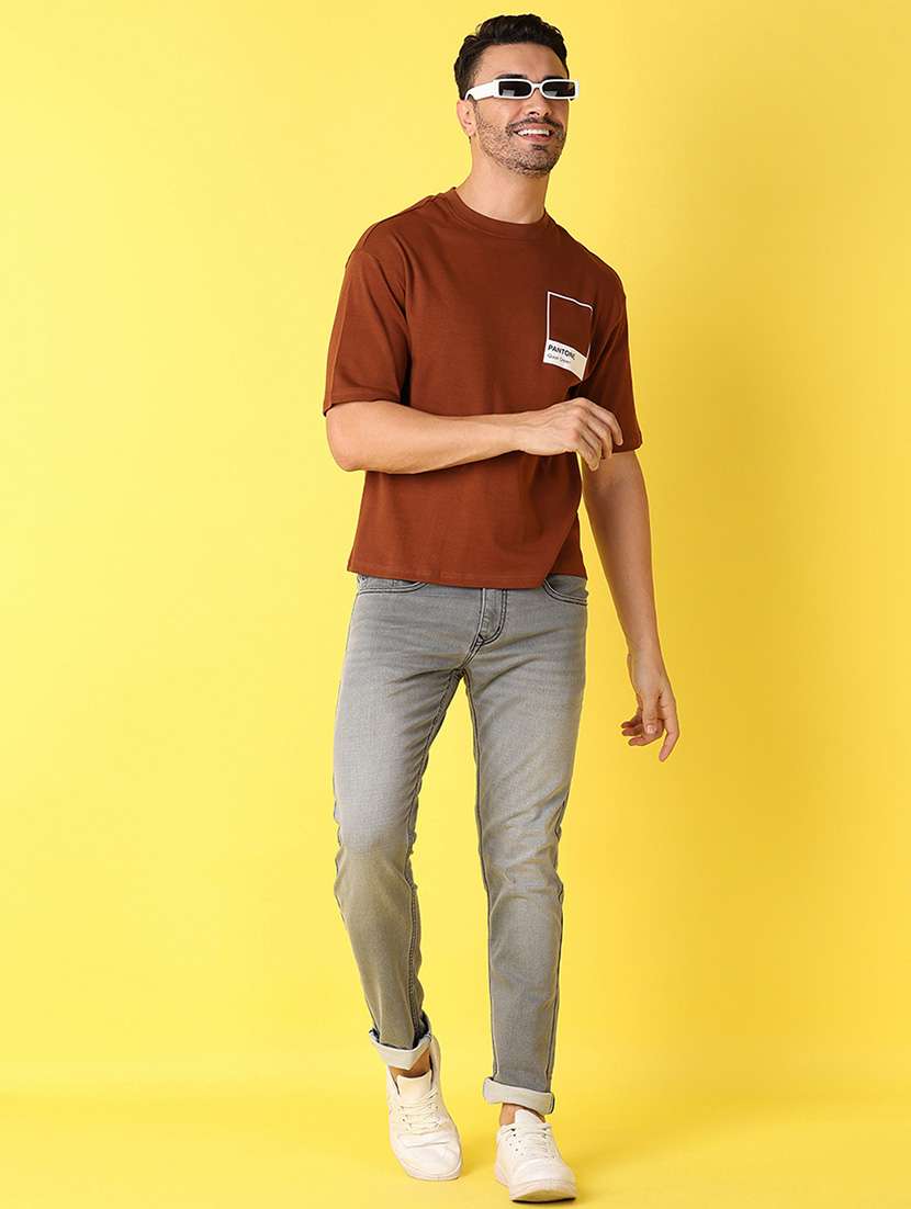 men grey mid rise plain jeans - 21490039 -  Standard Image - 4