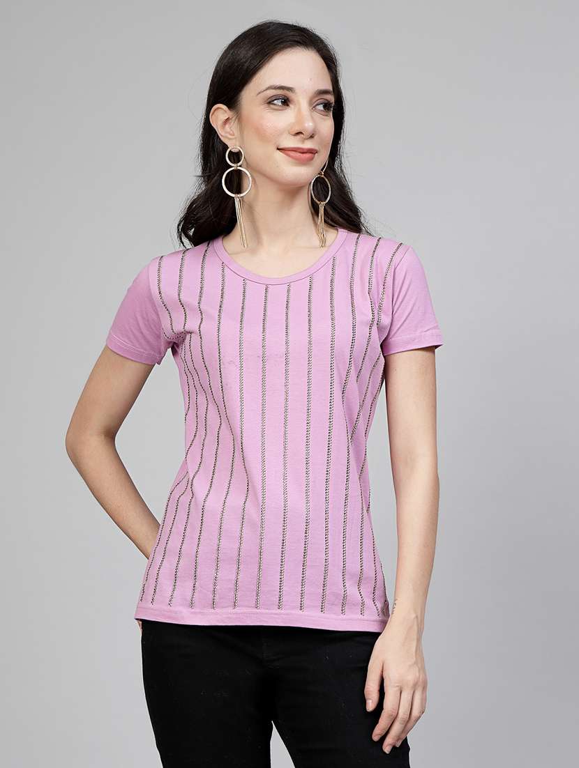 crystal work women lavender cotton regular t-shirt crystal work size (s-4xl)