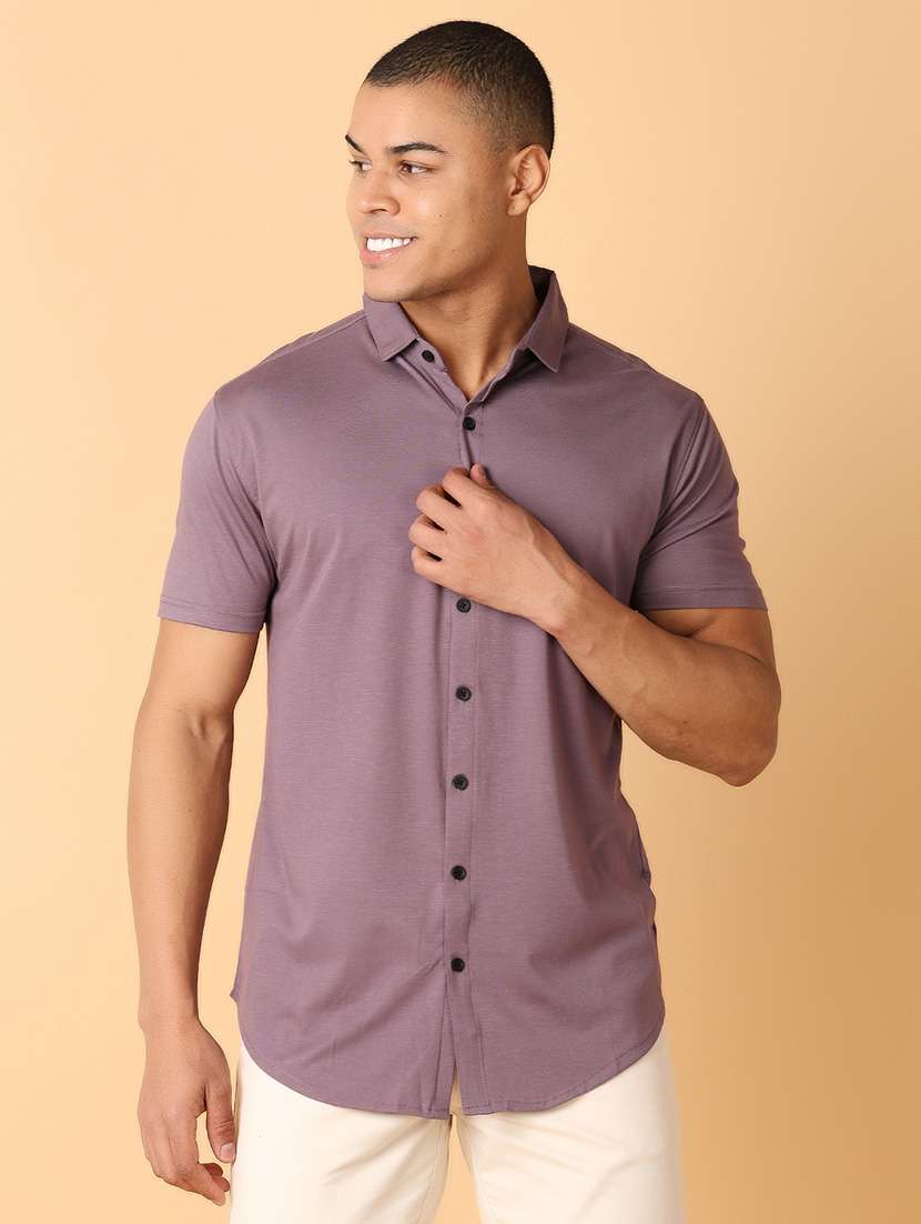 men solids short sleeves casual shirt - 21490081 -  Standard Image - 1