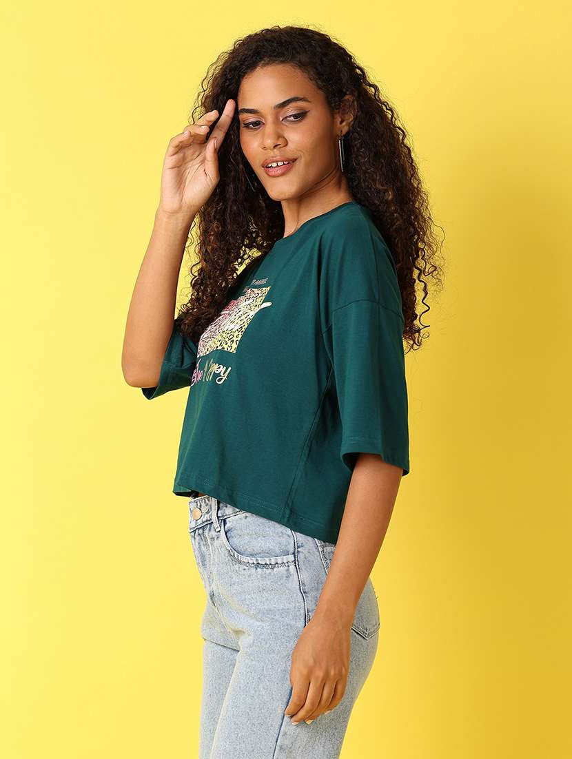 women front print short sleeves t-shirt - 21490099 -  Standard Image - 1