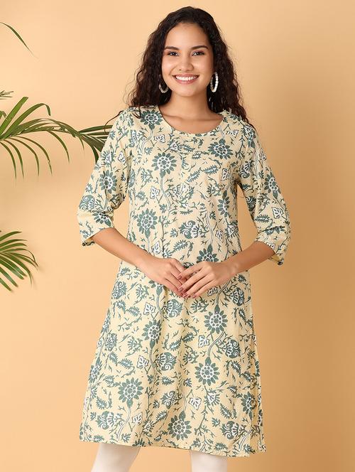 women beige printed a-line kurta - 21490132 - Standard Image - 0