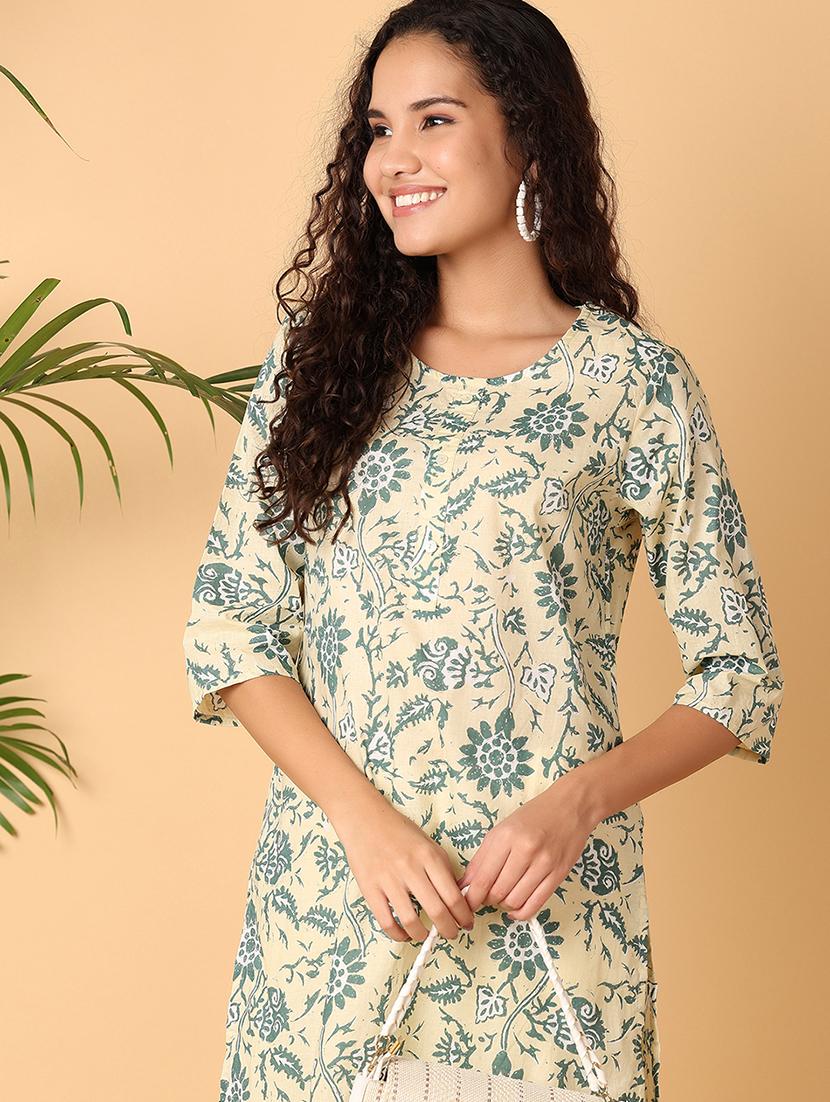 women beige printed a-line kurta - 21490132 - Standard Image - 4