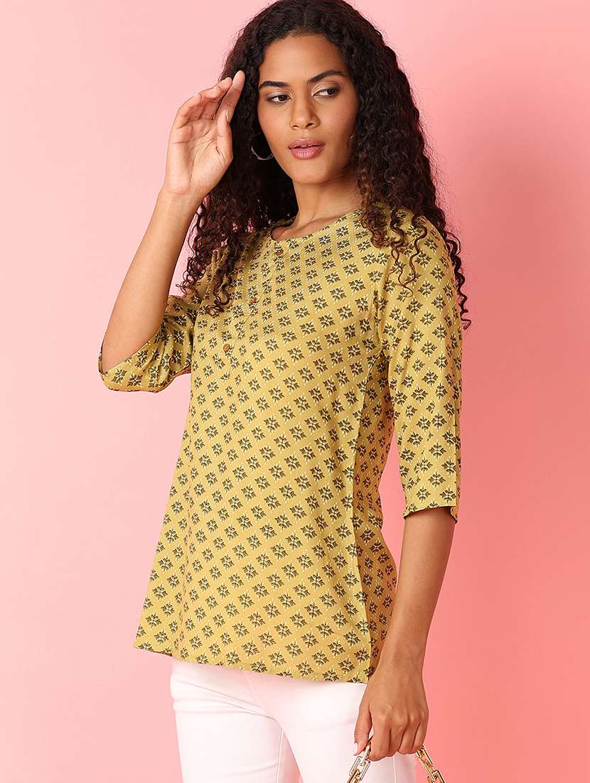 women three quarter sleeve straight kurti - 21490142 -  Standard Image - 1