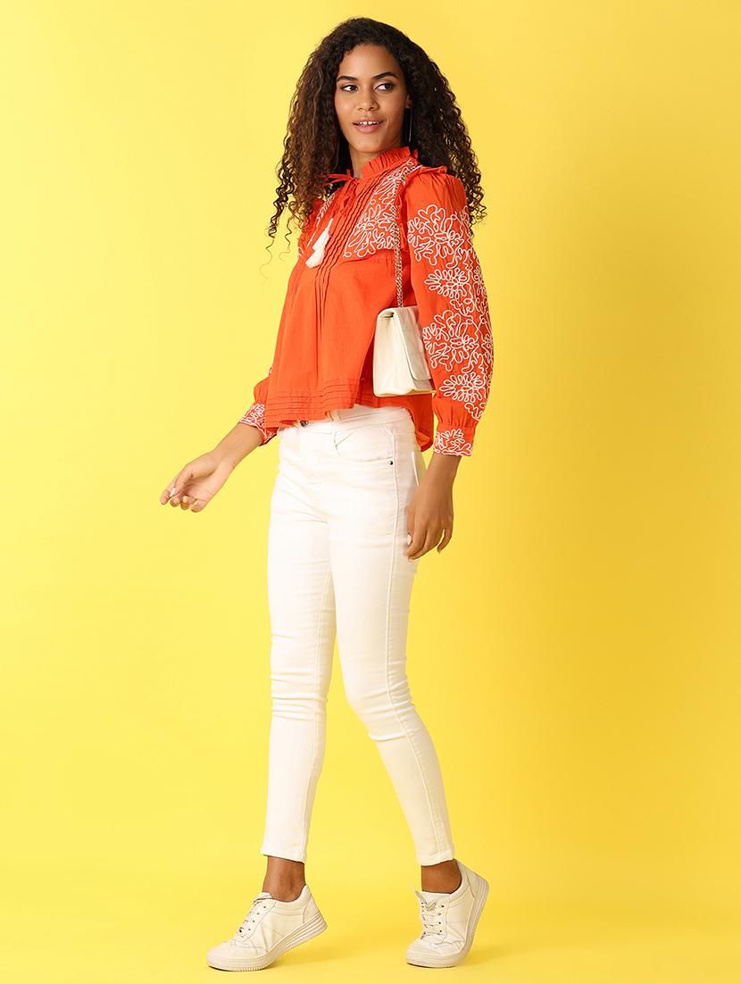 women embroidered three quarter sleeves a-line top - 21490195 - Standard Image - 4