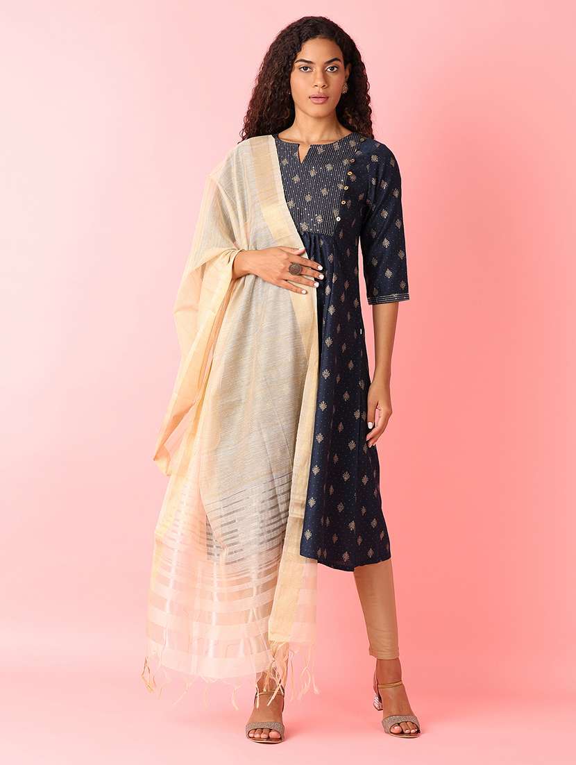 women cream striped dupatta  - 21490200 -  Standard Image - 1