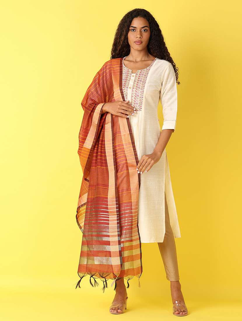 women rust striped dupatta  - 21490201 -  Standard Image - 1