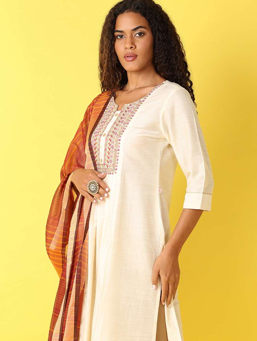 women rust striped dupatta  - 21490201 -  Standard Image - 4