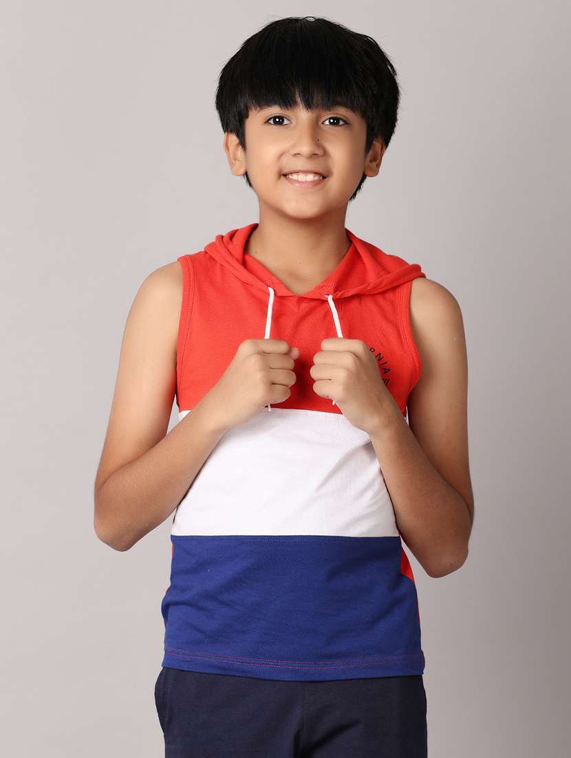 boys hooded color block t-shirt
