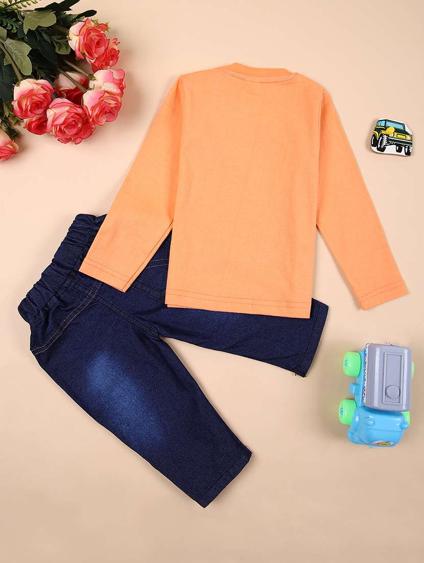 boys orange graphic printed full length set - 21490224 -  Standard Image - 1