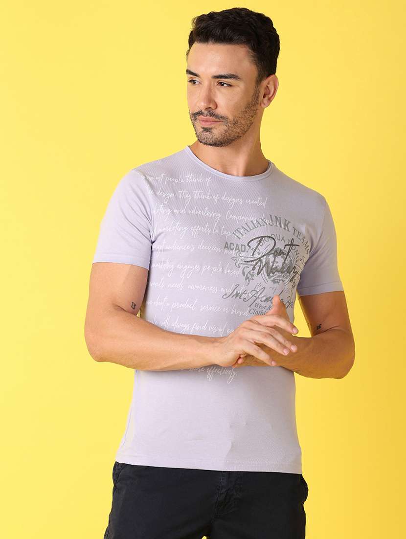 men round neck front print t-shirt - 21490238 -  Standard Image - 1