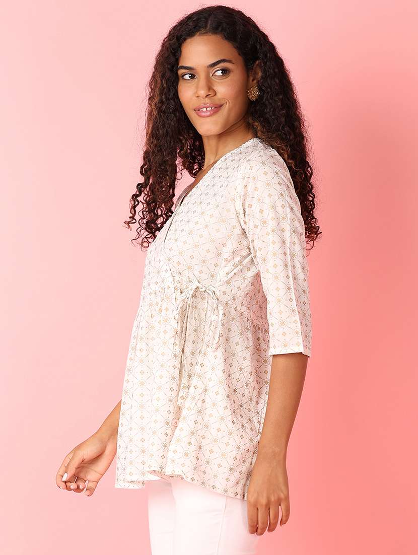 women off white printed wrap top - 21490291 -  Standard Image - 1