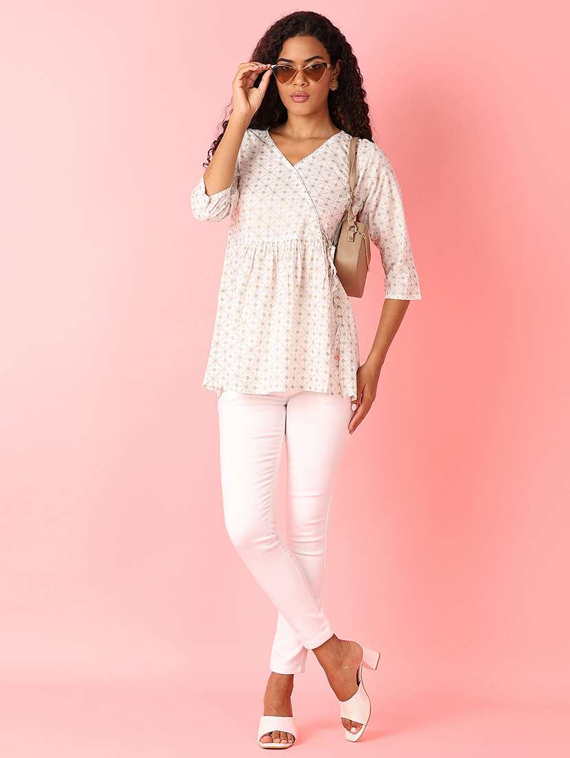 women off white printed wrap top - 21490291 -  Standard Image - 4