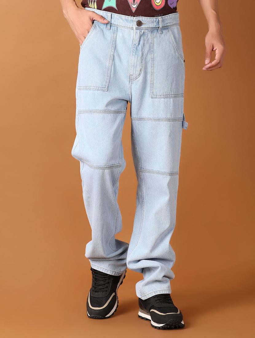 men mid rise plain relaxed fit jeans