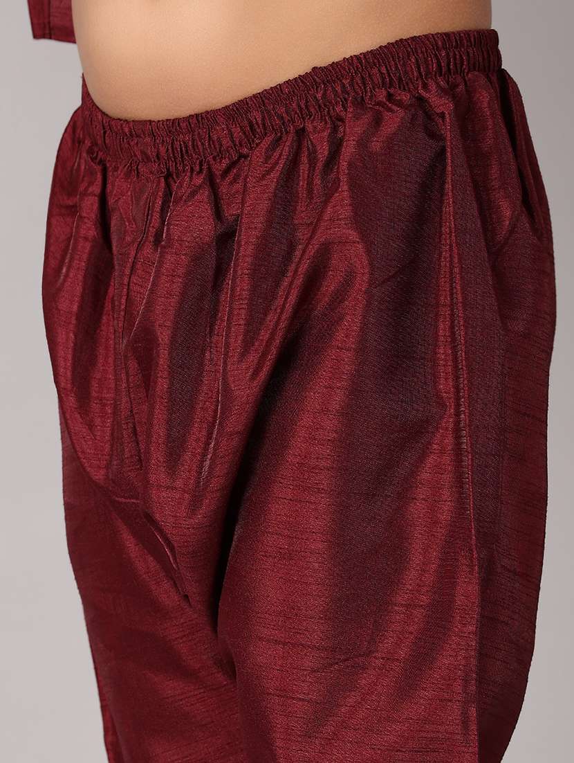 boys maroon cotton kurta set - 21490420 -  Standard Image - 4