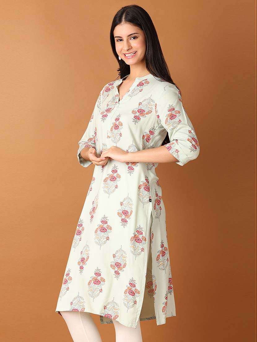 women off-white floral printed a-line kurta - 21490447 -  Standard Image - 1