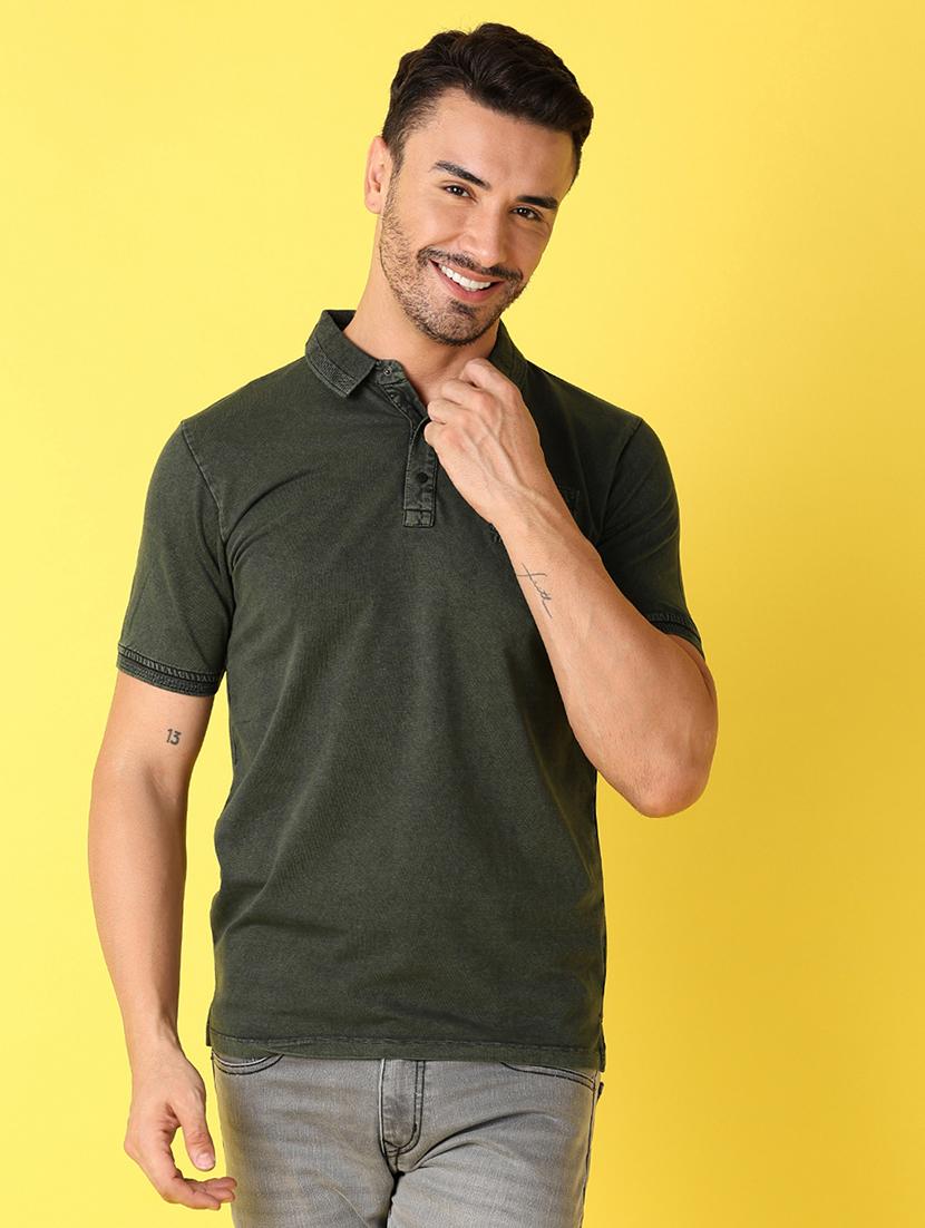 men polo neck solid short sleeve t-shirt