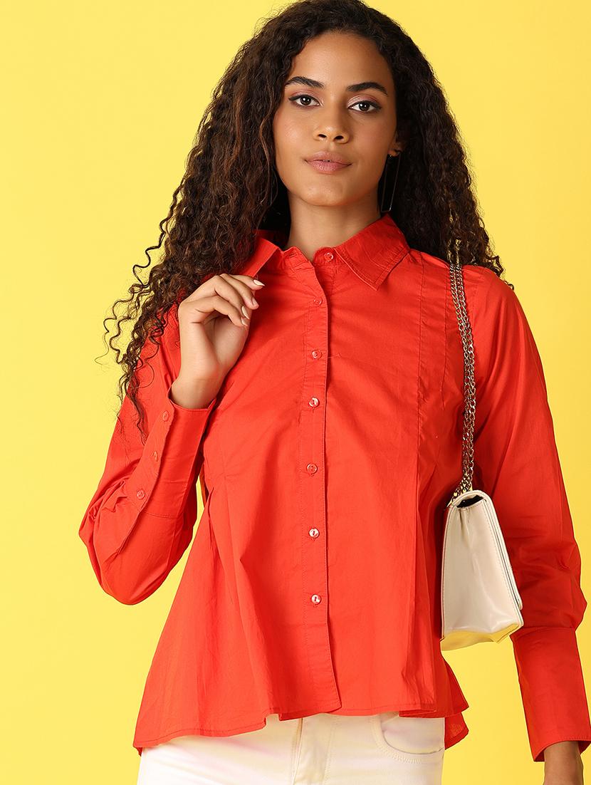 women solid collared long sleeves regular shirt - 21490509 -  Standard Image - 1