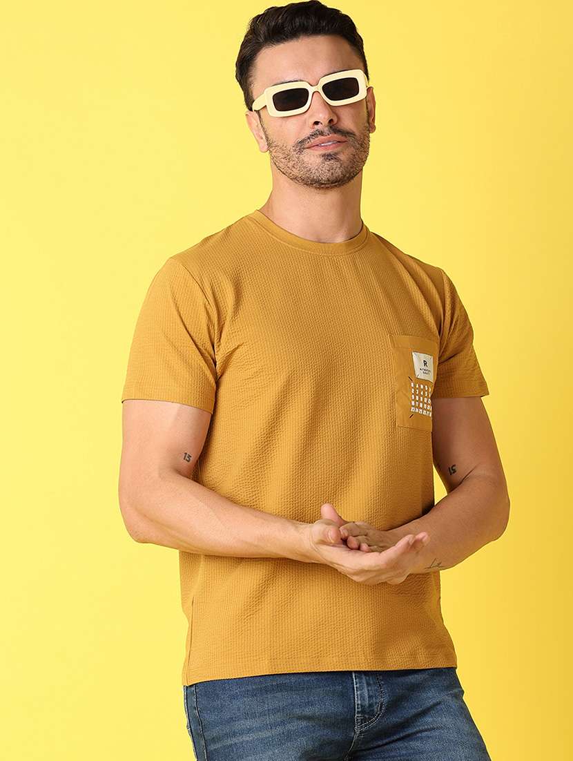 Men Mustard Placement Print Regular Fit Short Sleeve T-shirt - 21490535 -  Standard Image - 1