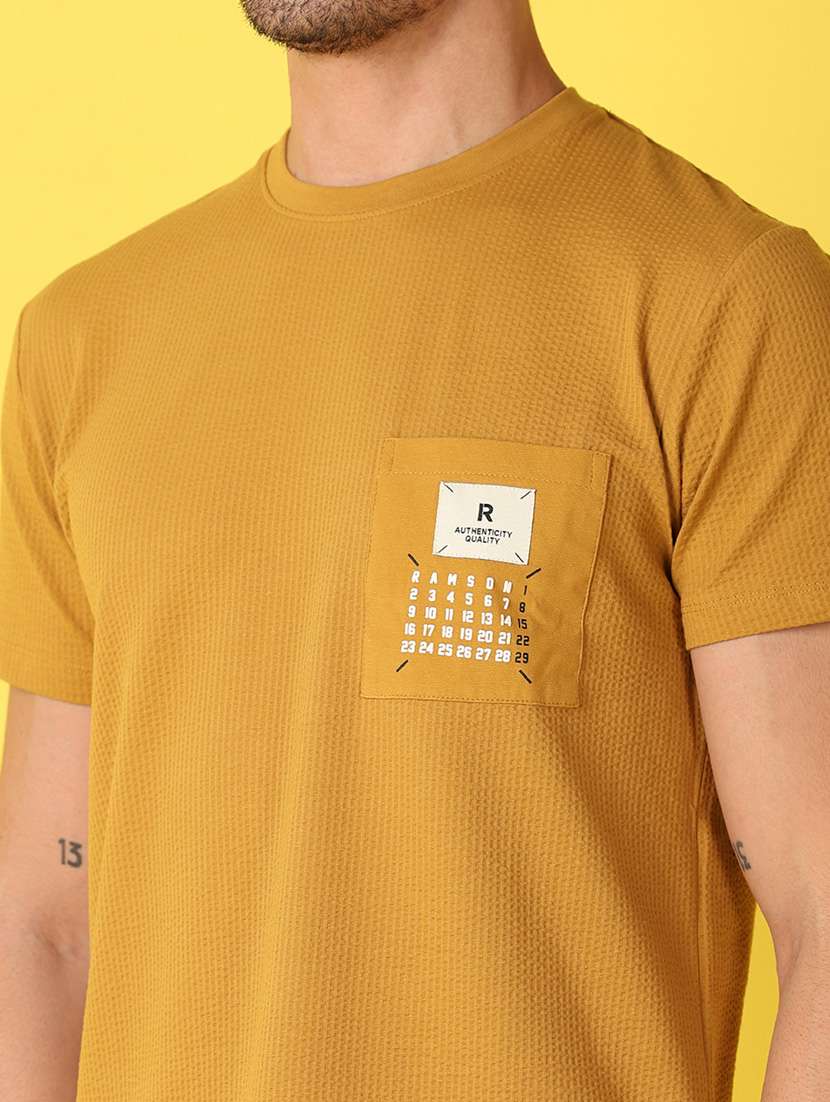 Men Mustard Placement Print Regular Fit Short Sleeve T-shirt - 21490535 -  Standard Image - 4