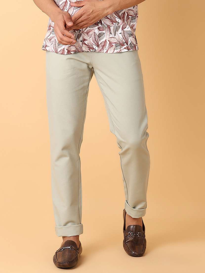 men solid flat front chinos trousers - 21490543 -  Standard Image - 1