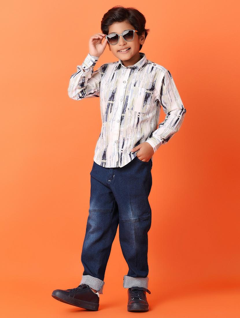 boys white cotton shirt & jeans set - 21490591 - Standard Image - 1