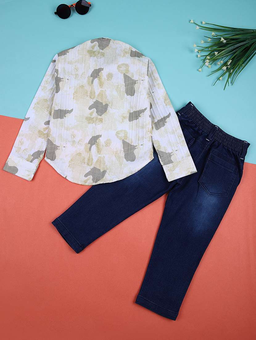 boys printed long sleeves shirt & jeans set - 21490594 -  Standard Image - 1
