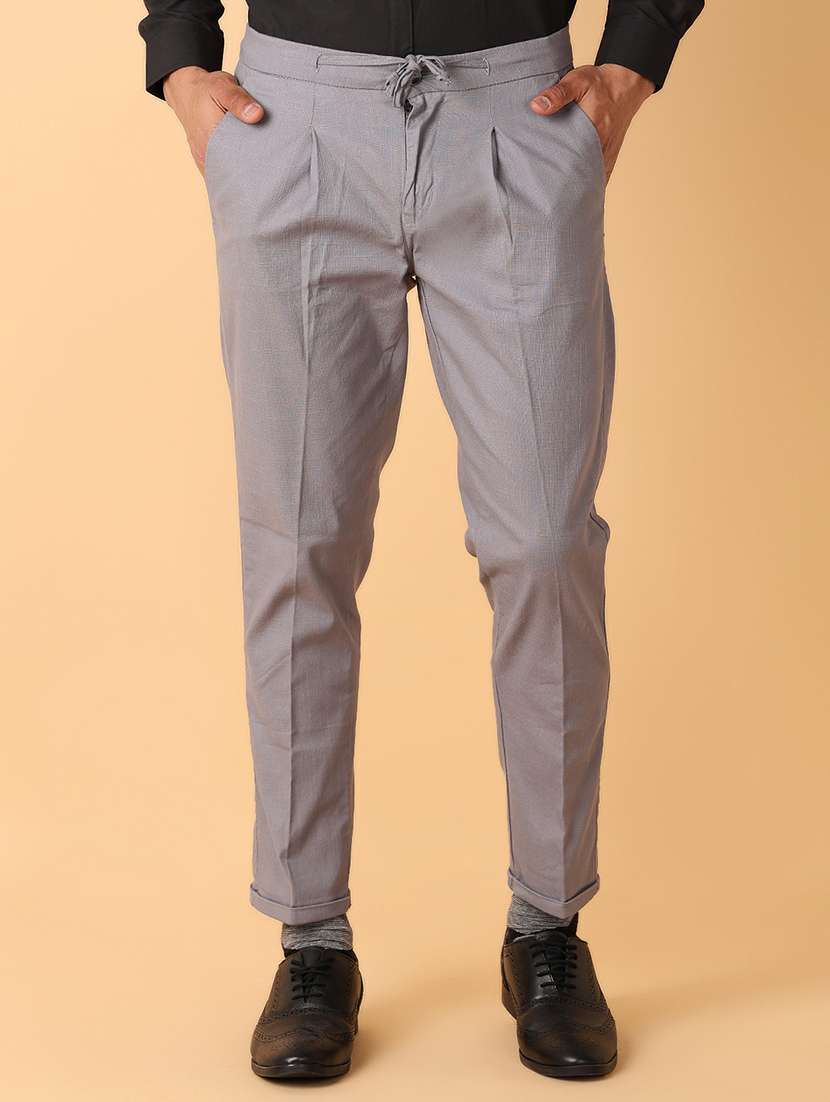 men solid pleated formal trouser