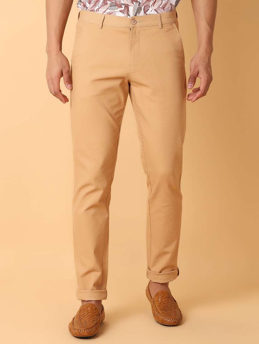 men khaki solid chinos casual trouser