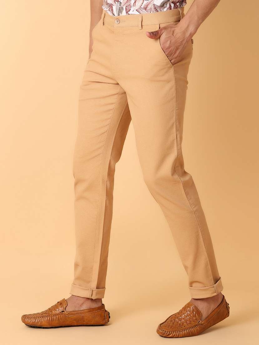 men khaki solid chinos casual trouser - 21490651 -  Standard Image - 1